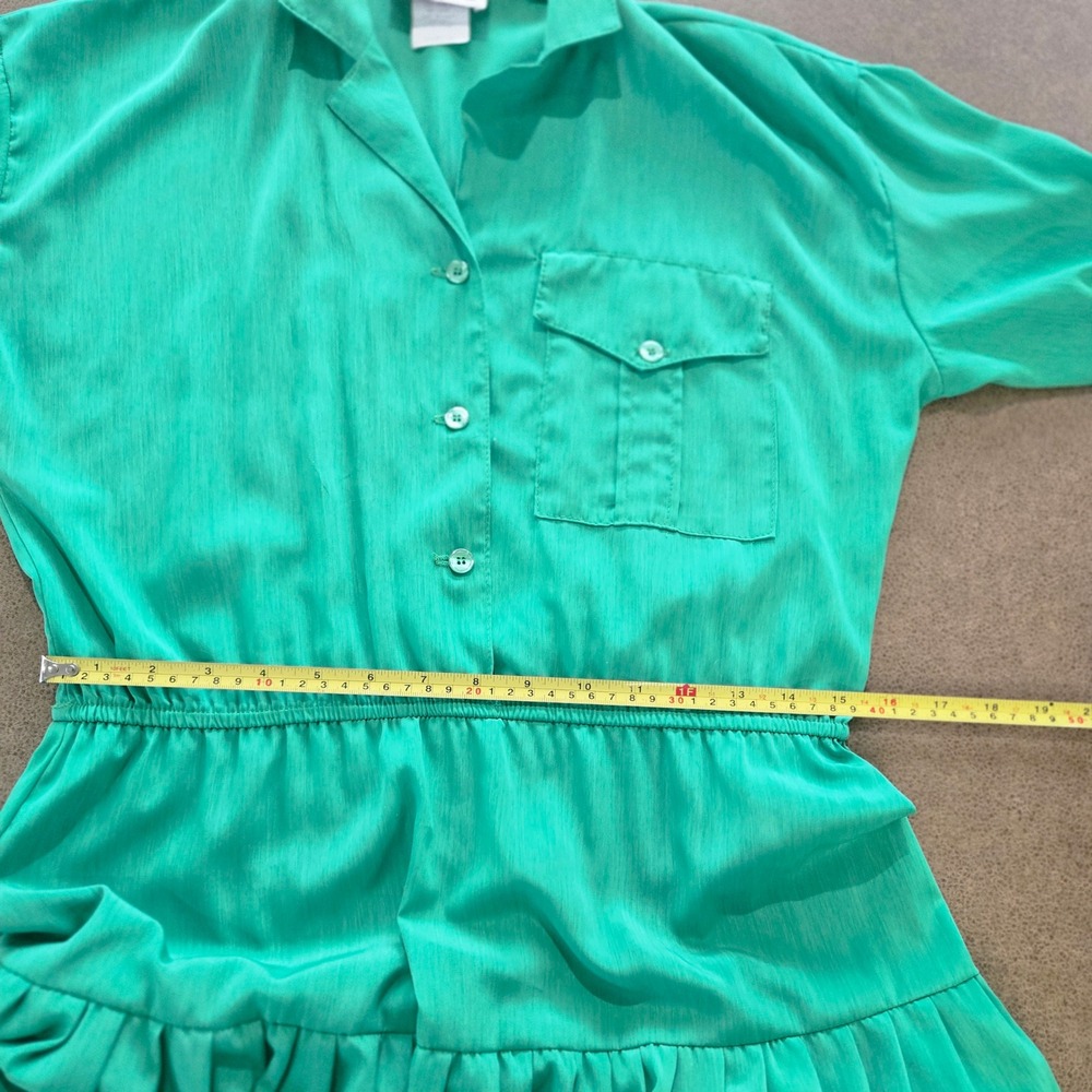 Kay Brandon Shirt Dress Size 8 Womens Green Vintage 80s Midi Tiered Short Sleeve - Picture 7 of 7